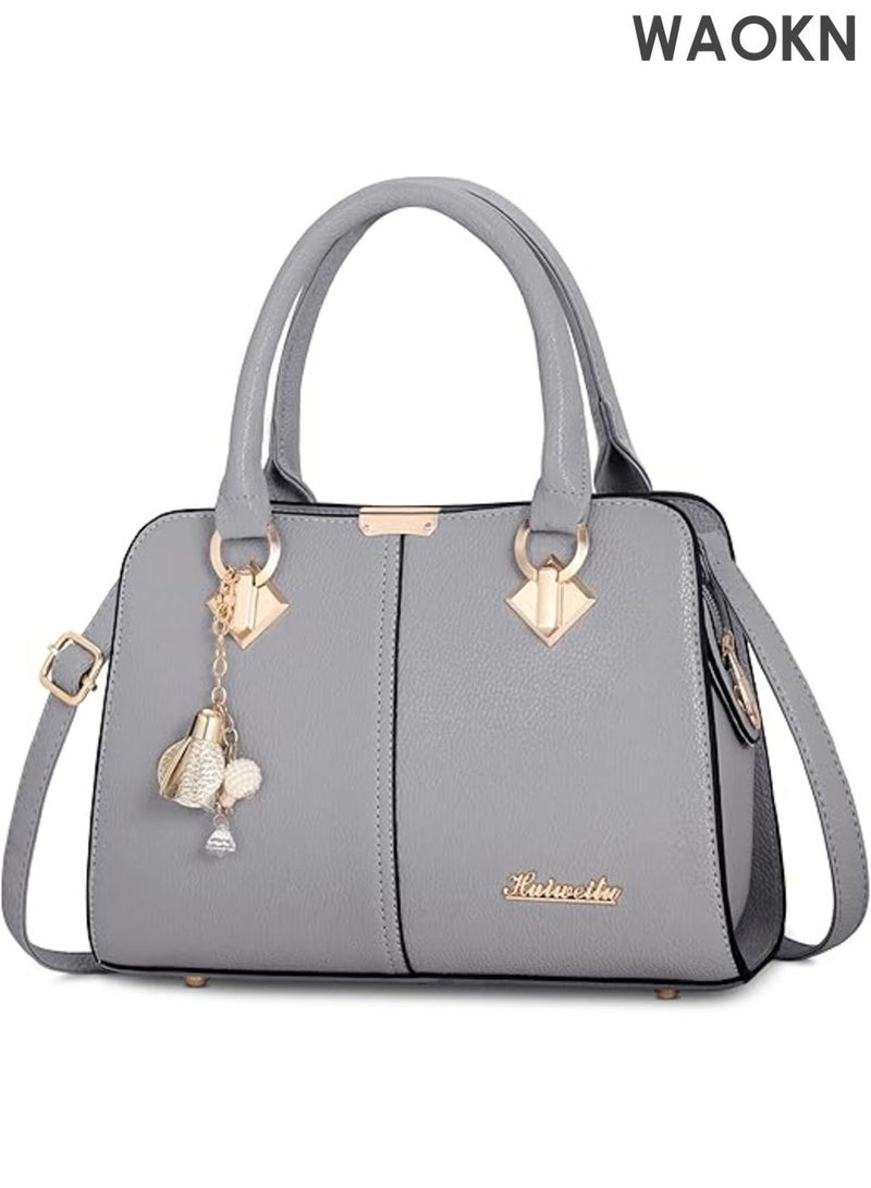 WAOKN Elegant Women's Handbag Shoulder Bags , Backpacks Travel Bag , Shopper Satchel Messenger Messenger Bag , Pouch Waterproof PU Leather , Fashionable and versatile , large capacity handbag , unisex , grey. - Image 1